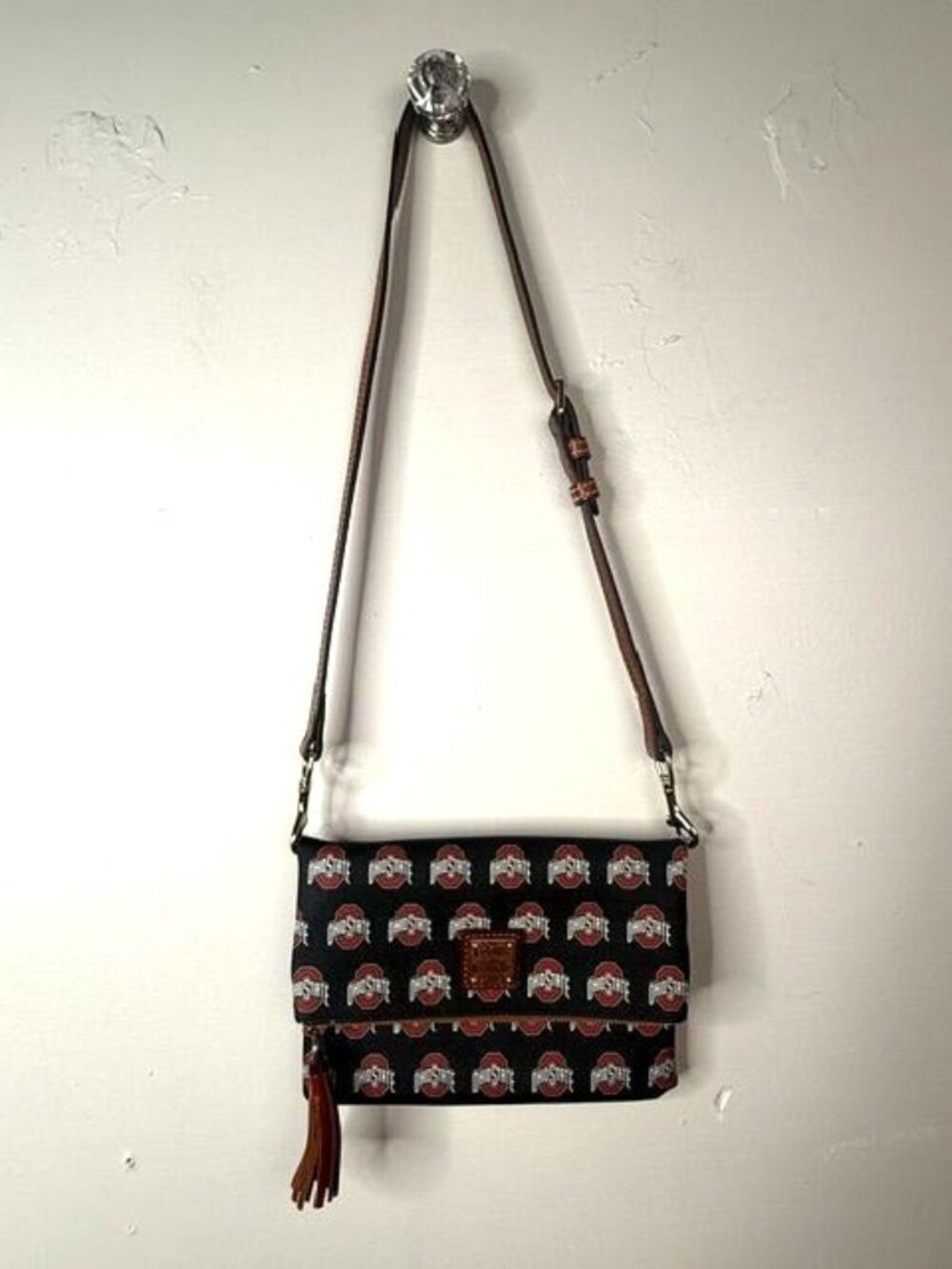 Dooney & Bourke OHIO STATE Buckeyes Pebbled Leather Fold Over Crossbody - Picture 2 of 8